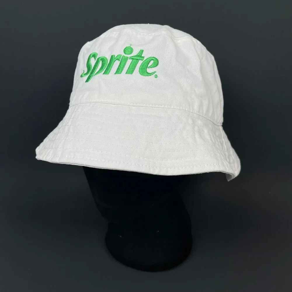 Hit Sprite Bucket Hat Unisex OS White Green Embroidered Logo Cotton Retro